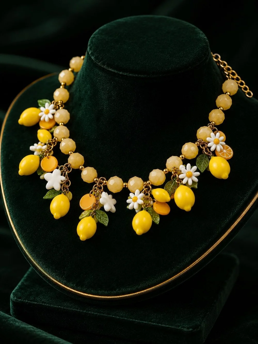 Lemon Drop Floral Bead Necklace & Bracelet Set - Yellow - Picture 2 of 5